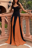 ChromaChic™ - Spaghetti Strap Color Block Swing Maxi Party Dress