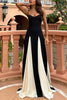 ChromaChic™ - Spaghetti Strap Color Block Swing Maxi Party Dress